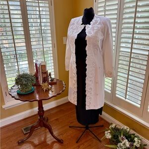 Vintage formal white Duster Jacket with satin and sequin embellishments